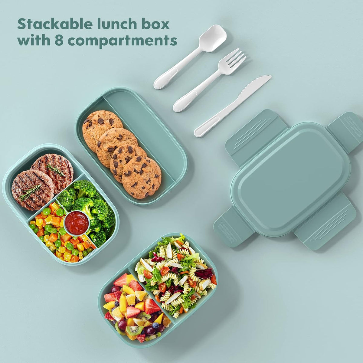 Bento Box Adult - 3 Layers Stackable Lunch Containers for Adults & Kids, 72oz Large Salad Containers for Lunch with Utensil Sauce Dressing Containers for Dining Out,Work,Pink - PuriLite