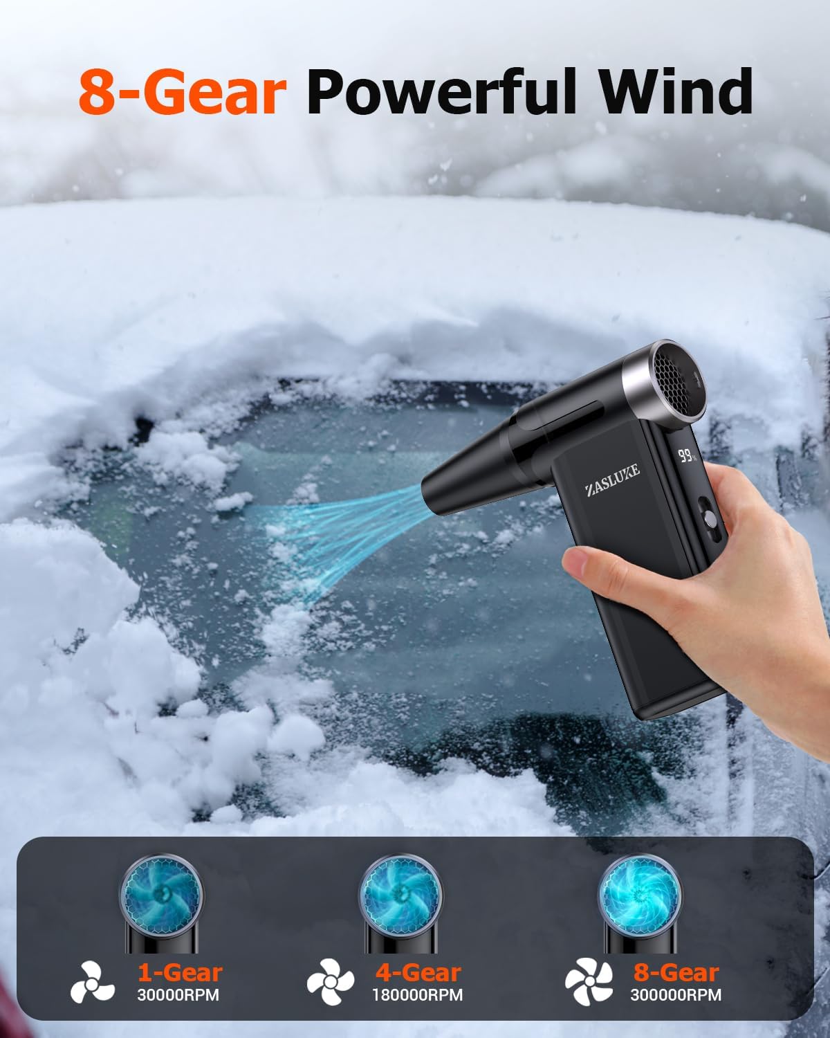 ZasLuke Compressed Air Duster, 300000RPM Cordless Electric Air Blower with Brushless Motor, 8-Gear Adjustable Mini Blower with Fast Charging, Dust Blower for Computer, Keyboard, House, Outdoor and Car - PuriLite
