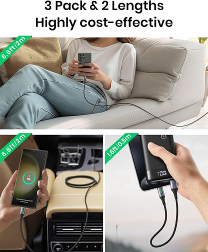 USB C Cable, INIU 3.1A Type C Cable Fast Charging (6.6ft), Zinc Alloy Braided Data USB-C Cable, USB A to USB C Charger Cable for iPhone 16 15 14 Pro Max iPad Samsung S22 S21 Huawei Xiaomi OnePlus - PuriLite