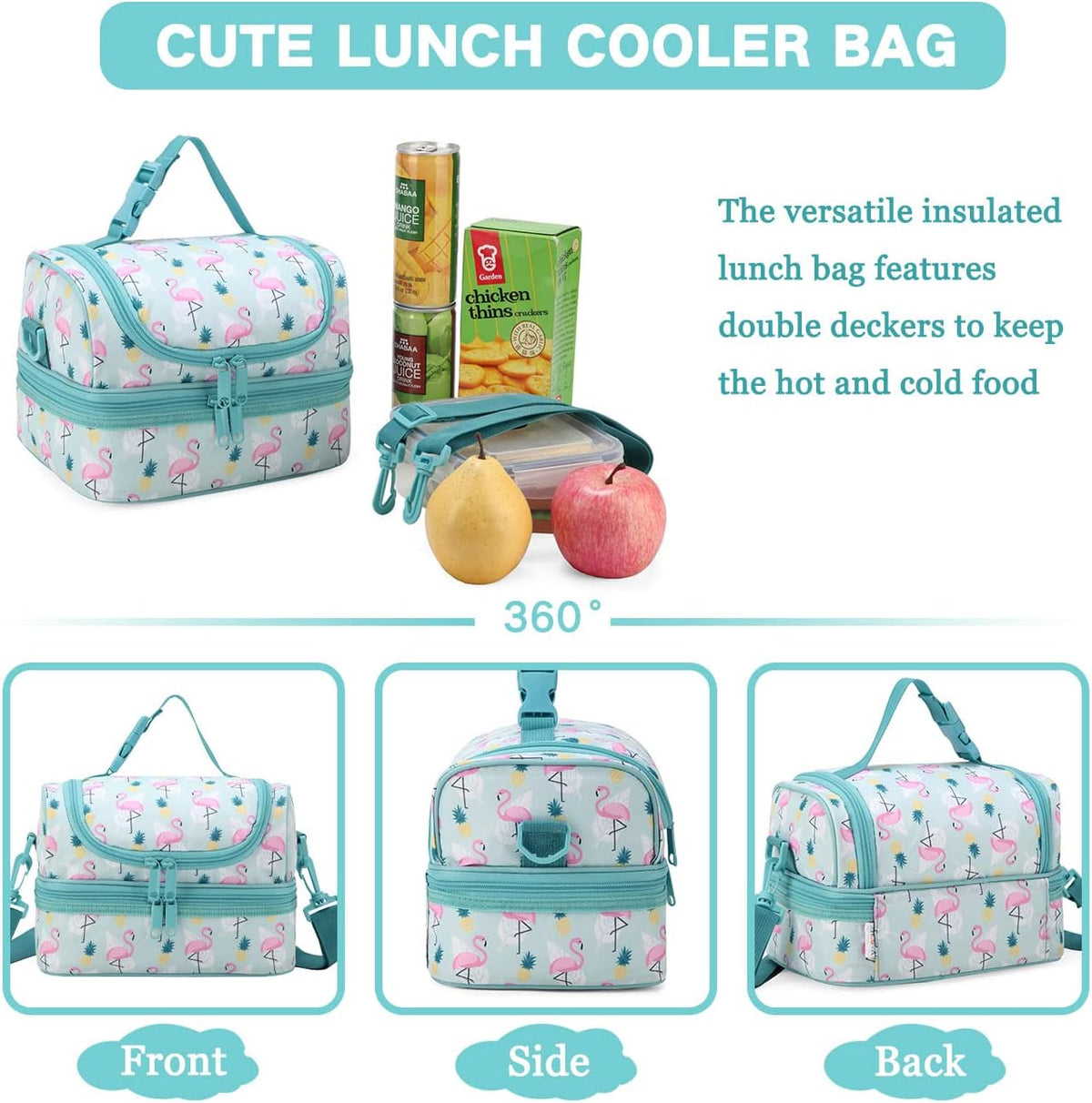 VASCHY Lunch Box Bag Men, Insulated Two Compartments Bento Cooler Bags for Adults/Women/Kids for School,Daycare,Kindergarten,Picnic Black - PuriLite
