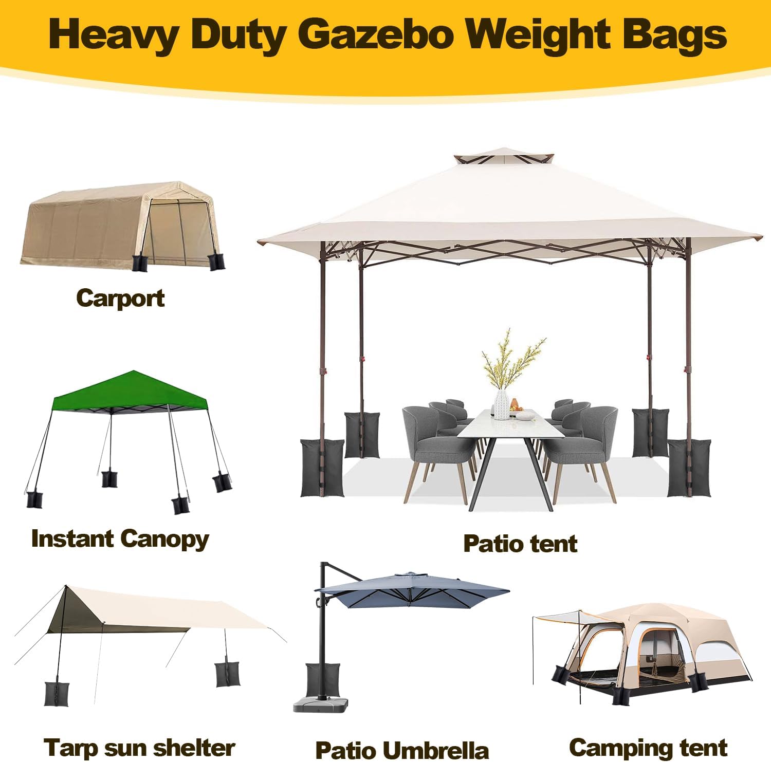 4PCS Gazebo Weights Bags, LooKu Large Gazebo Sand Weights 240 LBS Heavy Duty Leg Weights for Pop up Canopy Tent Sun Shades, Parasols, Trampolines Weighted Feet Bags - PuriLite