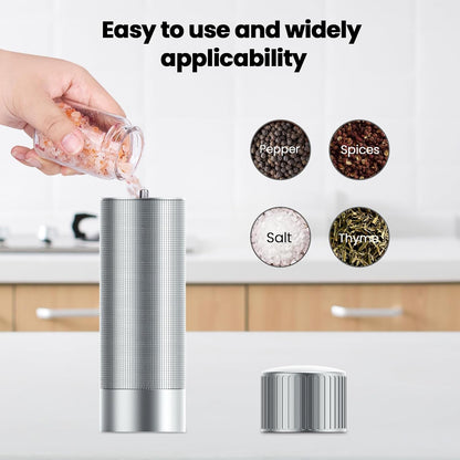 WhiteRhino Professional Grade Pepper Mill, 430 Stainless Steel Blade Premium Hand Metal Pepper Grinder Heavy Duty,Refillable Aluminum Manual Pepper Mill with Adjustable Coarseness-Black - PuriLite