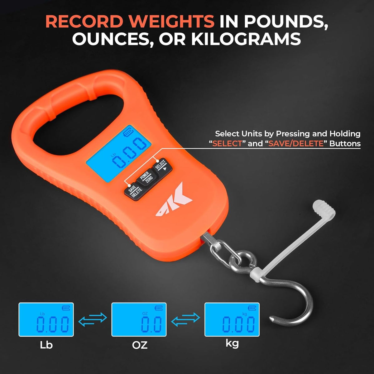 KastKing Fish Scale, LCD Display USB Charging Fishing Scale, Fishing Gifts for Men, Orange - PuriLite