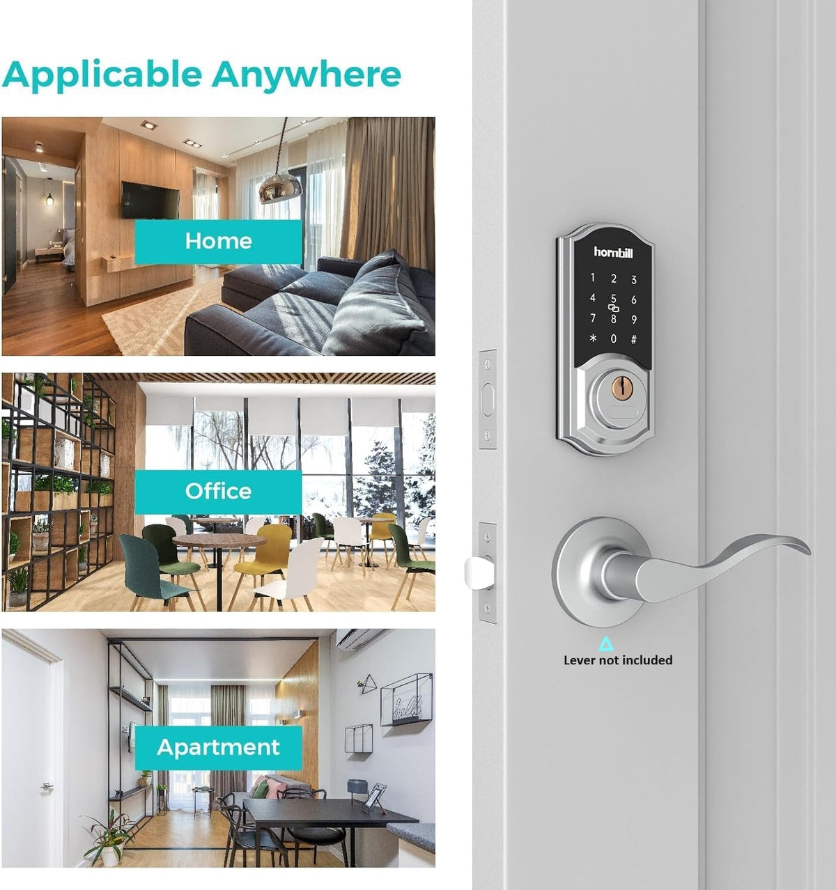 Keyless Entry Door Lock Deadbolt, Hornbill Smart Lock Front Door, Electronic Door Locks with Keypads, Digital Auto Lock Bluetooth Smart Door Locks for Homes Bedroom - PuriLite