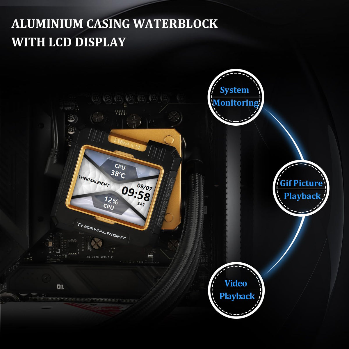 Thermalright FW 360 Black ARGB-360mm AIO CPU Liquid Cooler,IPS LCD Screen with 320 * 240 Resolution,for AM5/Intel LGA1700,‘2.4 inch’Magnet-Absorbent LCD Screen for Images -Black - PuriLite