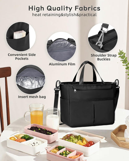 Lunch Bag Insulated Lunch Box Leakproof Lunch Tote Bags for Women Men,Portable Thermal Cooler Bag Lunch Containers with Shoulder Strap for Work, Family, Picnic, School, Outdoor,BBQ C2-Pinkpurple - PuriLite
