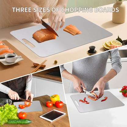 Set of Three Double-Sided Cutting Boards,304 Stainless Steel Cutting Board,Stainless Steel Cutting Board for Vegetables, Meat and Fruit - PuriLite