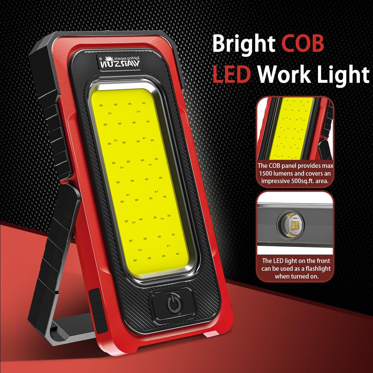WARSUN Led Work Light Rechargeable, Portable Magnetic Work Light, LED Flood Light Waterproof for Outdoor Camping Hiking Emergency Car Repairing (USB + Solar Charging, Blue) - PuriLite