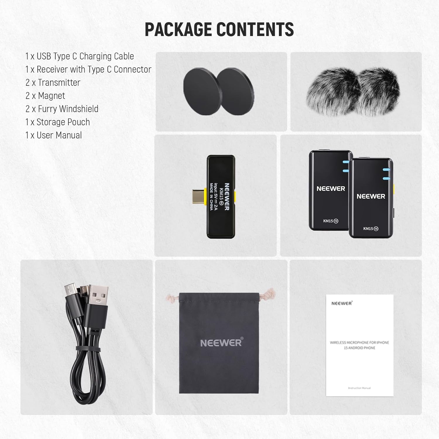 NEEWER CM28 Wireless Lavalier Microphone System with Charging Case, 1 Click Noise Canceling, 4GB Storage for 9Hrs of 48KHz 16 Bit Uncompressed Audio Lapel Mic Compatible with iPhone/Android/PC/Camera - PuriLite