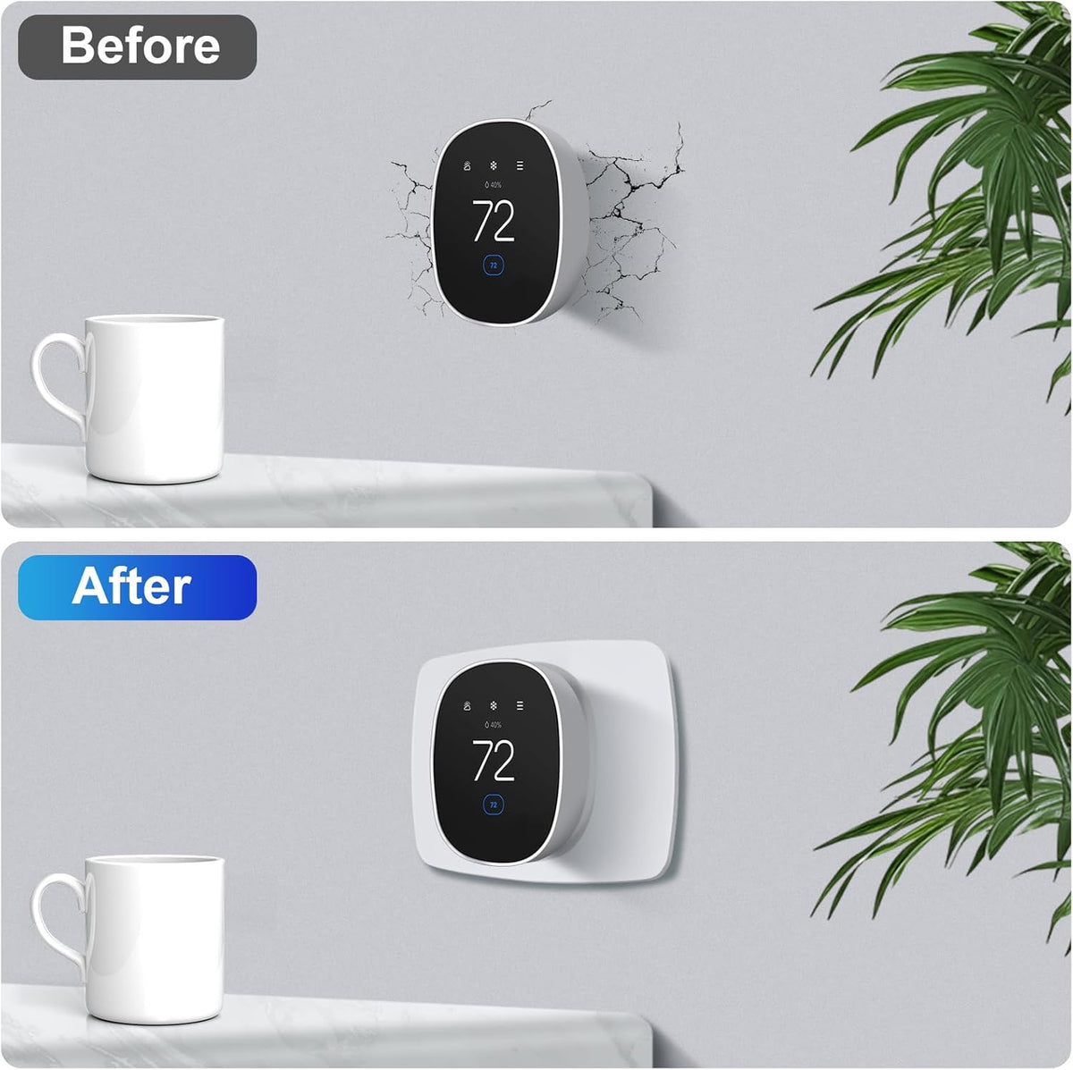 AUURIO Thermostat Wall Plate Compatible with 2025 Smart Thermostat Essential Trim Kit Increased Decorative Coverage Stylish Programmable WiFi Thermostat Accessory Trim Plate Easy Installation - PuriLite