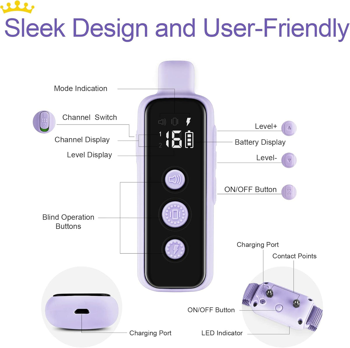 Bousnic Shock Collar for Dogs - Waterproof Rechargeable Dog Electric Training Collar with Remote for Small Medium Large Dogs with Beep, Vibration, Safe Shock Modes (8-120 Lbs) (Grey) - PuriLite