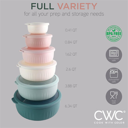 COOK WITH COLOR Prep Bowls with Lids- 8 Piece Nesting Plastic Small Mixing Bowl Set with Lids (Teal Ombre) - PuriLite