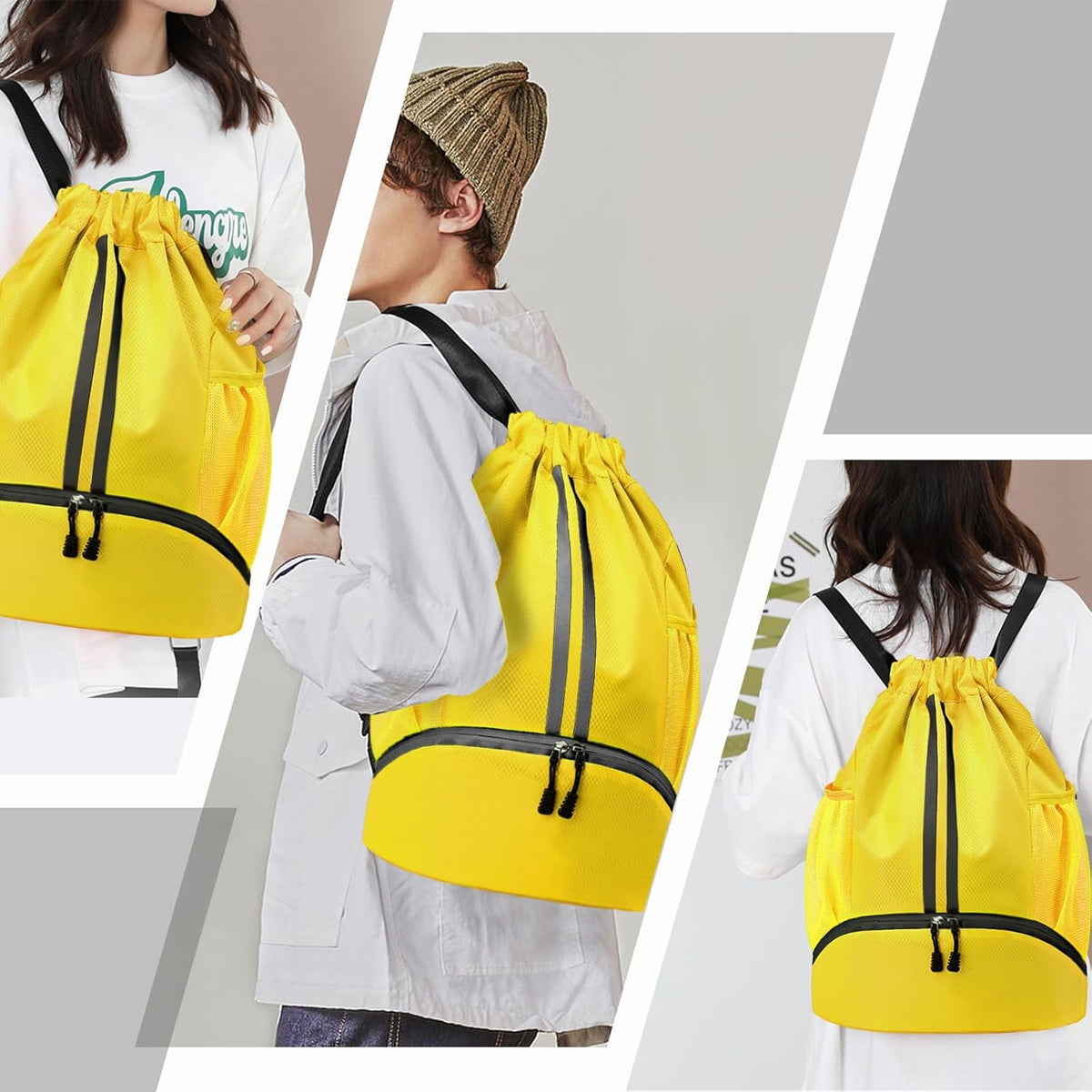 Hoedia Sports Drawstring Backpack - String Swim Gym Bag with Shoes Compartment and Wet Proof Pocket for Women/Men - PuriLite
