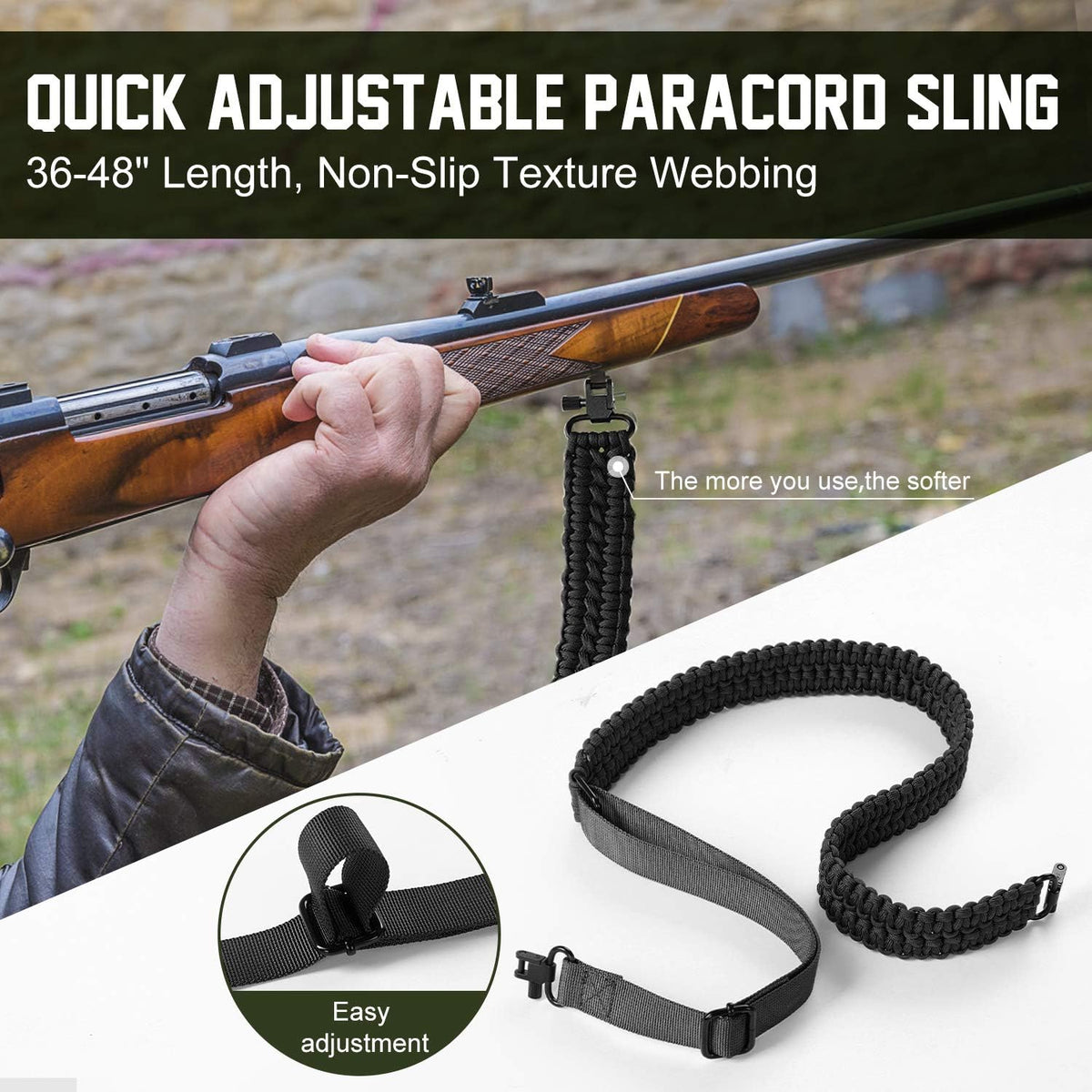 VVAAGG Two-Point Sling with Swivel, Non-Slip Paracord Sling with Adjustable Length Strap - PuriLite