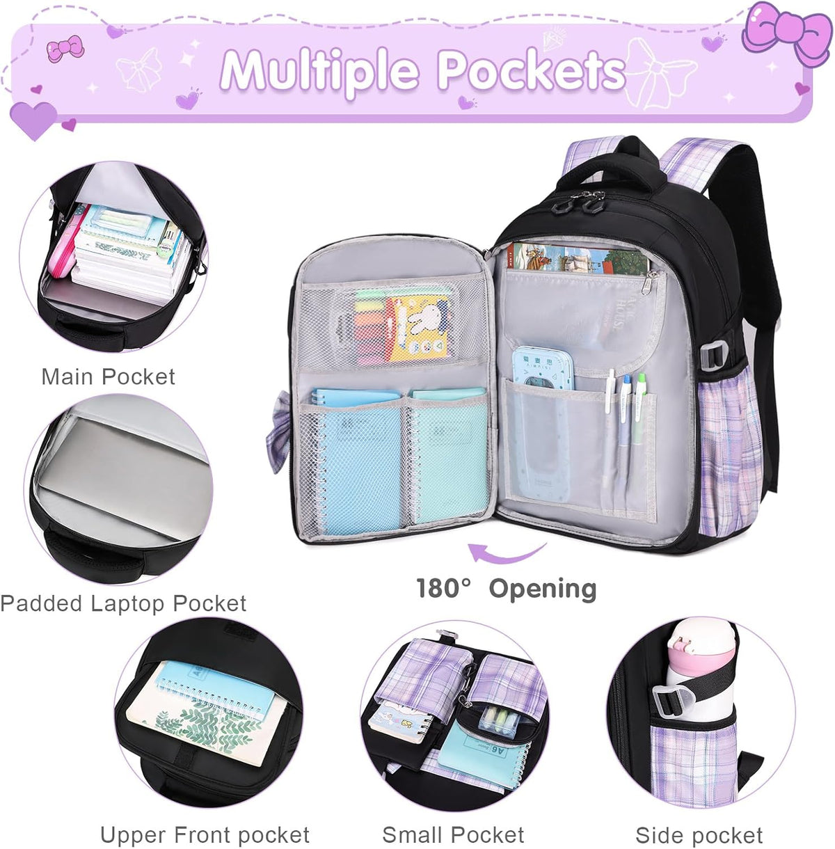 ACESAK Girls Backpack - 3PCS Backpack for Girls Cute School Backpacks for Girls Kindergarten - PuriLite
