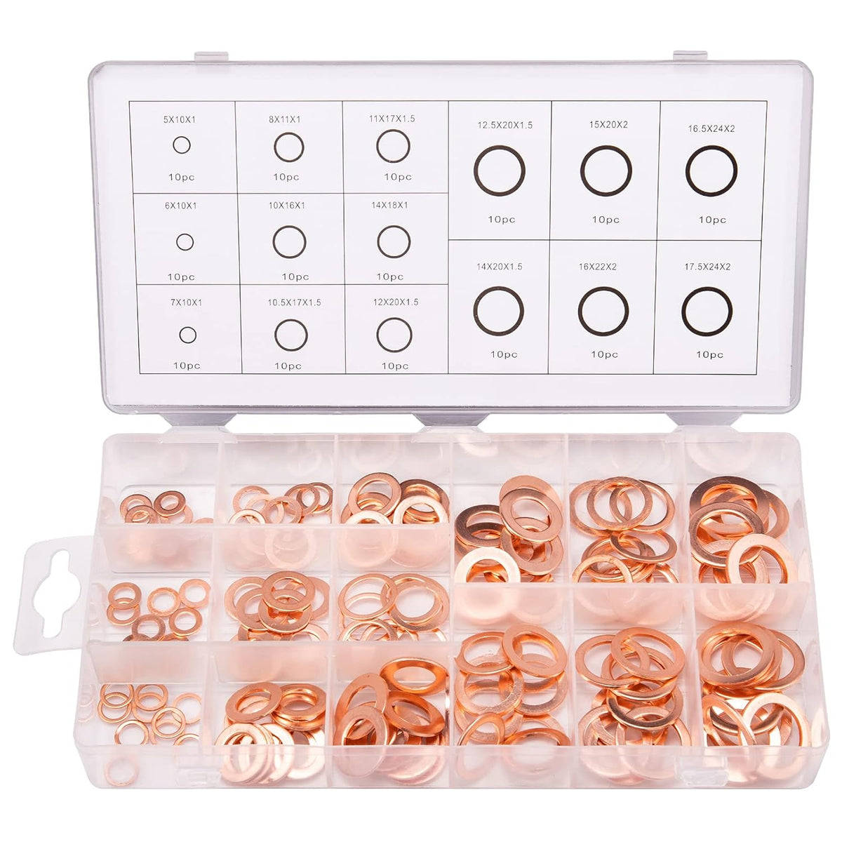 Toolwiz 150PCS 15 Sizes Copper Washers Metric Sealing Assortment Set Flat Ring Sump Plug Crush Washer Oil Drain Plug Gasket Seal Assortment Set M5/6/7/8/10/10.5/11/12/12.5/14/15/16/16.5/17.5 - PuriLite