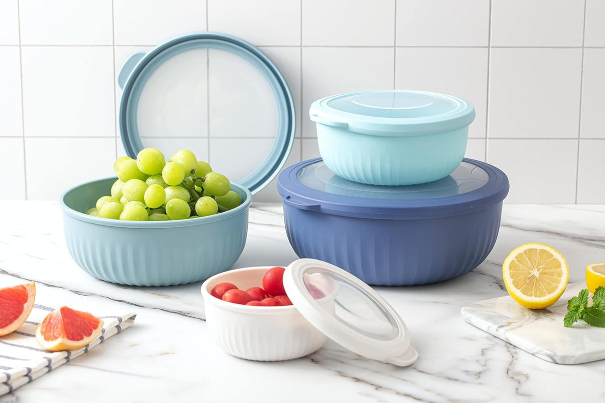 COOK WITH COLOR Prep Bowls with Lids- 8 Piece Nesting Plastic Small Mixing Bowl Set with Lids (Teal Ombre) - PuriLite