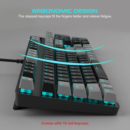 Mechanical Gaming Keyboard, 104 Keys White Backlit Mechanical Keyboards with Red Switches & Double-Shot Keycaps, MageGee Wired Ergonomic Computer Keyboard for Desktop, PC Gamers (White & Blue) - PuriLite