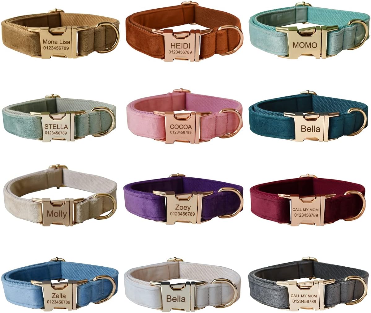 Custom Dog Collar with Metal Buckle - Pet Collars Personalized with Name and Phone Number (Plaid) - PuriLite