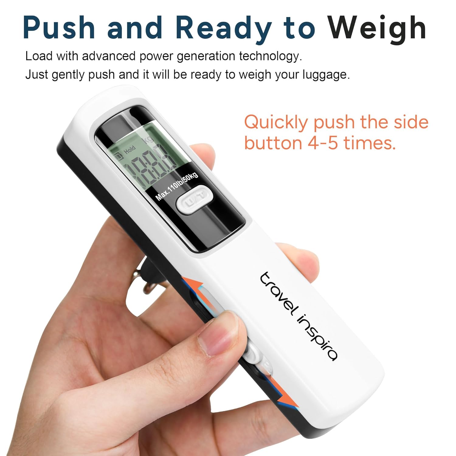 travel inspira Luggage Scale Battery-Free, Portable Handheld Digital Suitcase Scale for Travelling, 110lbs/50kg - PuriLite