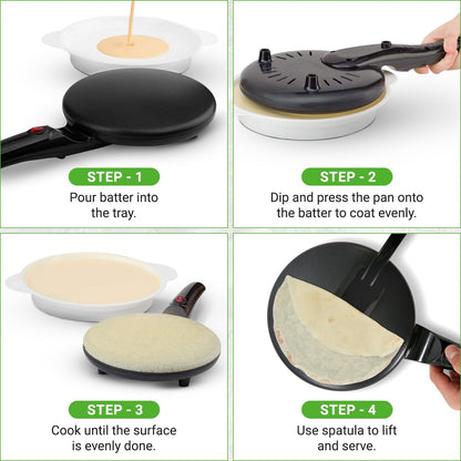 NutriChef Electric Crepe Maker, Cooks Roti, Tortillas, Pancakes, Nonstick Cooktop, 8-inch Cook Area On/Off Switch, Automatic Temperature Control & Cool Touch Handle, Includes Food Bowl, Whisk, Spatula - PuriLite