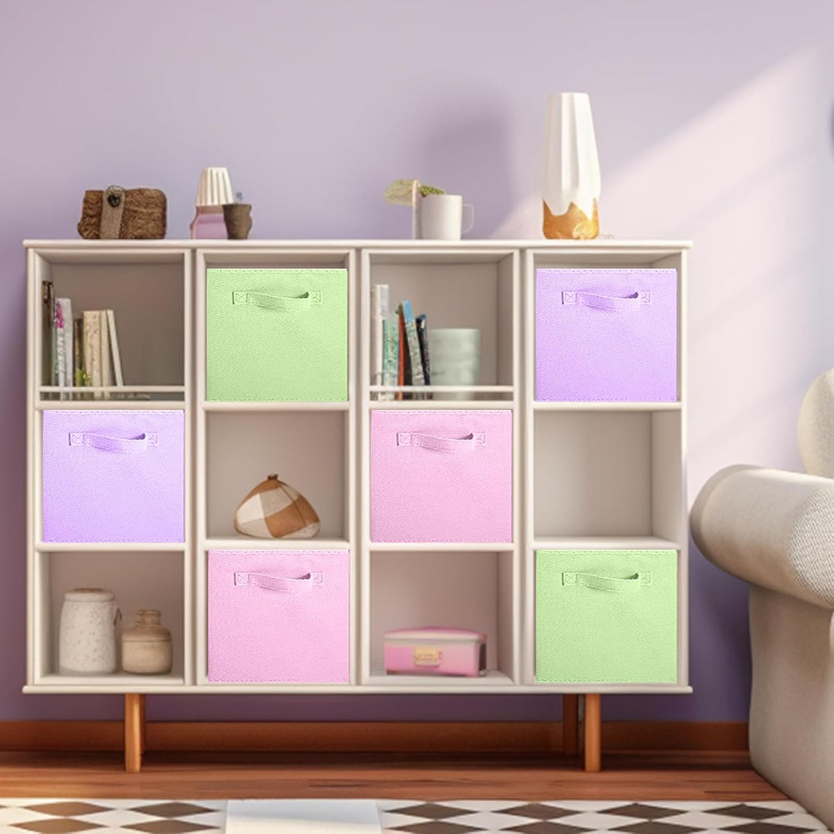 ShellKingdom Storage Bins, Foldable Fabric Storage Cubes And Cloth Organizer Drawer For Closet And Toys, 6 Pack (Lavender+Light Blue+Pink) - PuriLite