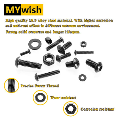 Mywish 900Pcs Metric Screw Assortment, M3 M4 M5 M6 Screw Assortment Kit 304 Stainless Steel Hex Socket Button Head Socket Cap Metric Screws Bolts & Flat Washers/Nuts/Hex Wrenches 16 Sizes 8MM to 20MM - PuriLite