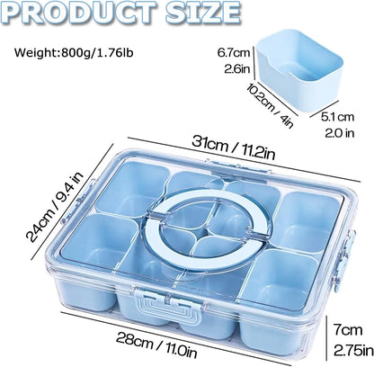 KIGITIONE Snackle Box, Pink 8 Compartments Portable Serving Tray, Divided Snackle Box Container with Lid and Handle, Snack Organizer for Fruits, Snacks, Nuts, Candy, Ideal for Party, Travel & Picnics - PuriLite