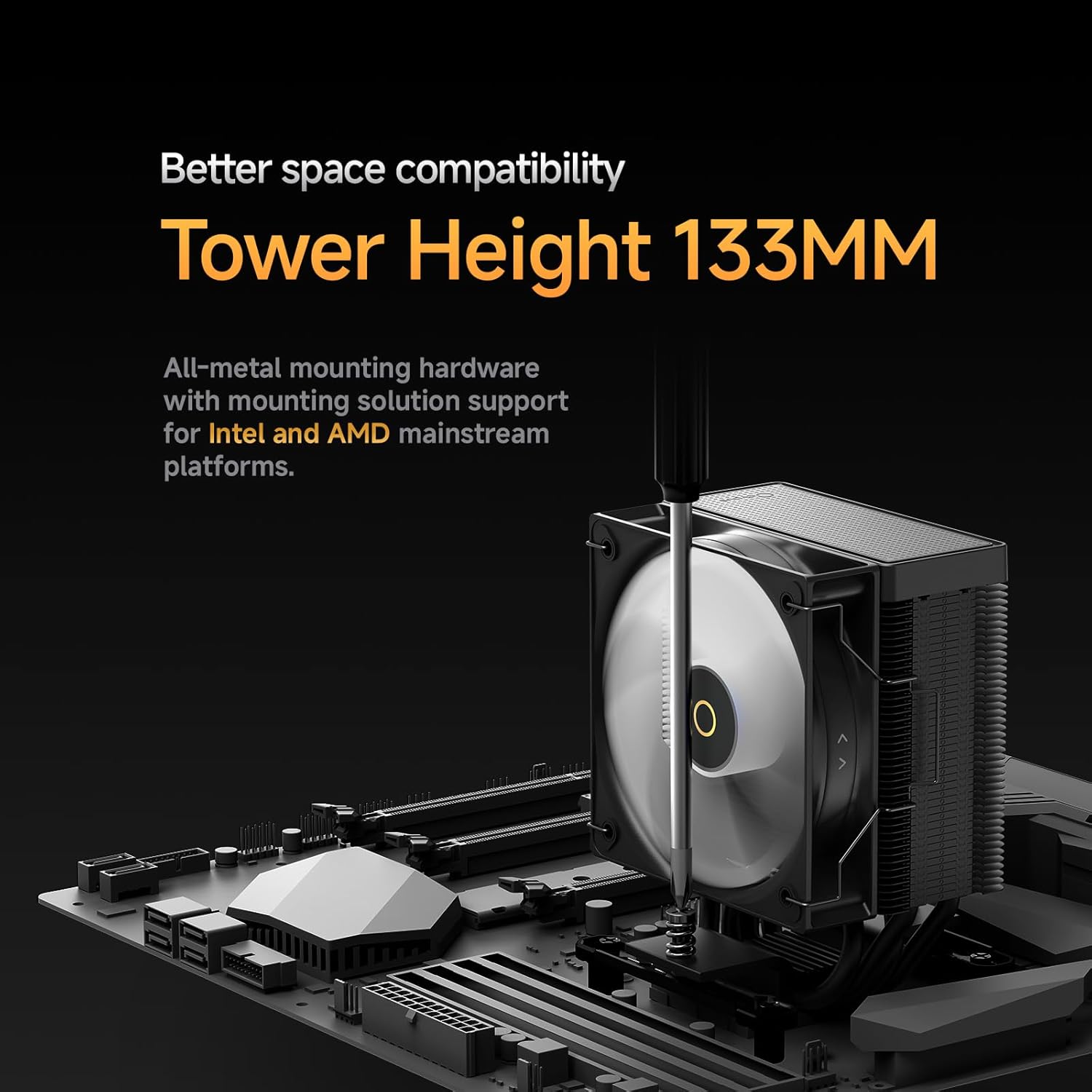 Gamma A40 ARGB BK CPU Cooler,100mm PWM Fan,133mm Height Single Tower Computer Compact CPU Air Cooler,4 Copper Direct Contact Heat Pipes,for Intel LGA 115X/1200/1700/1851 &AMD AM4/AM5 - PuriLite