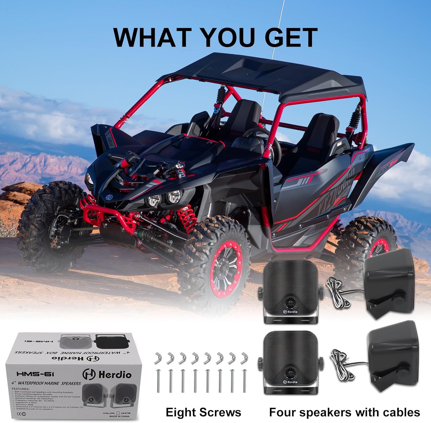 Herdio 4 Inches Heavy Duty Waterproof Boat Marine Box Outdoor Speakers Surface Mounted for Skid Steer ATV UTV RZR RV Golf Cart Tractor Powersports Boat Truck Jeep(4 Black Speakers) - PuriLite