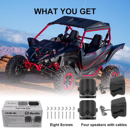 Herdio 4 Inches Heavy Duty Waterproof Boat Marine Box Outdoor Speakers Surface Mounted for Skid Steer ATV UTV RZR RV Golf Cart Tractor Powersports Boat Truck Jeep(4 Black Speakers) - PuriLite