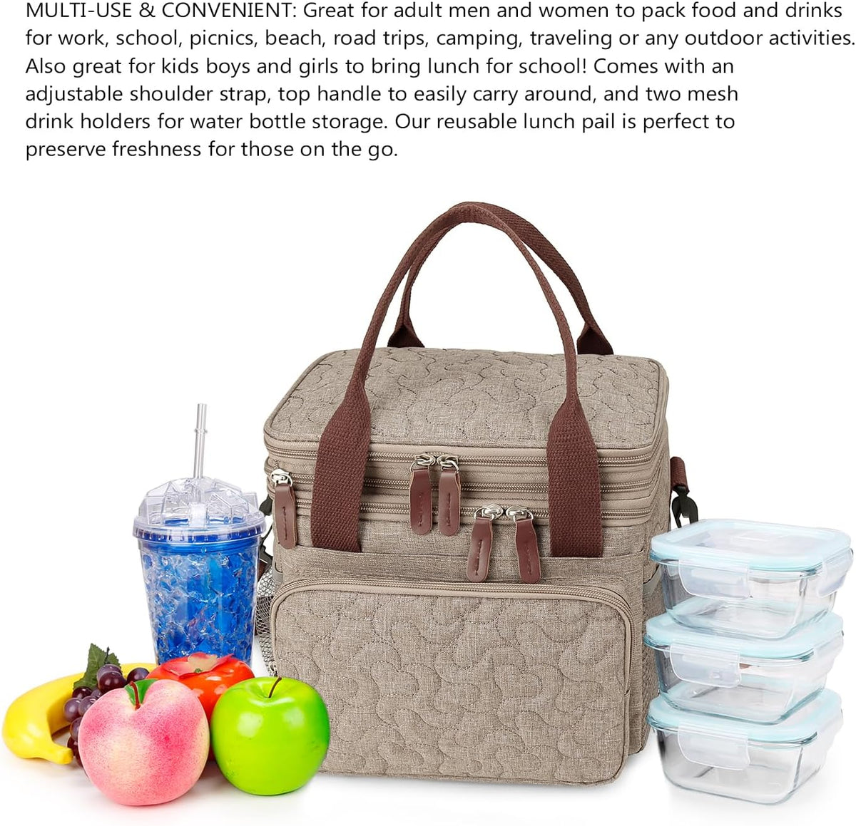 Lunch Bag Women Insulated Lunch Box for Work, Purple Expandable Large Lunch Bags, Leakproof Double Deck Lunch Box Cooler Bag（Purple） - PuriLite