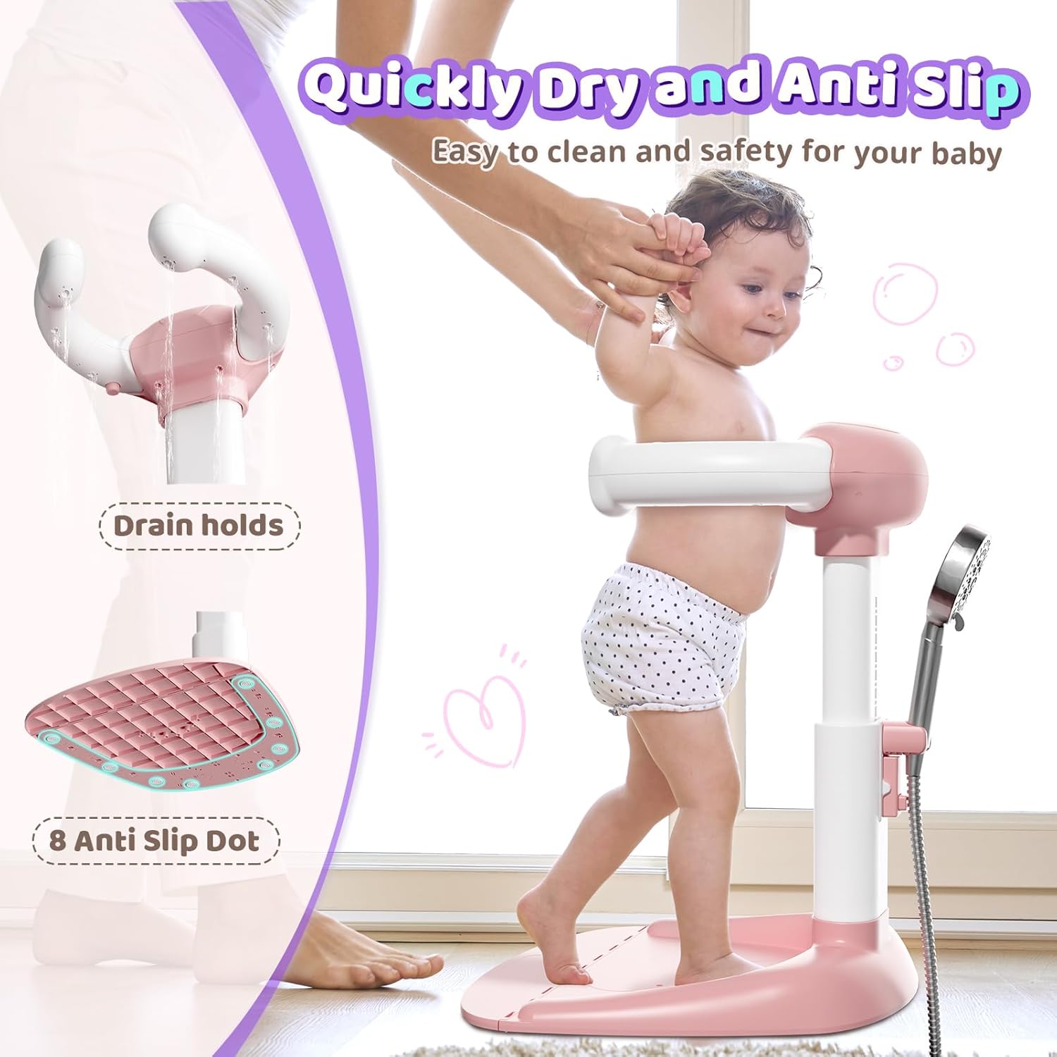 COOSEYA ® Baby Bathtub With Shower Stand Support|Anti-Pinch Soporte para Bañera de Bebé Adjustable Baby Shower Tower, Smart Water Flow Hug Tower for 6-36 Months, Ideal baby shower gifts - PuriLite
