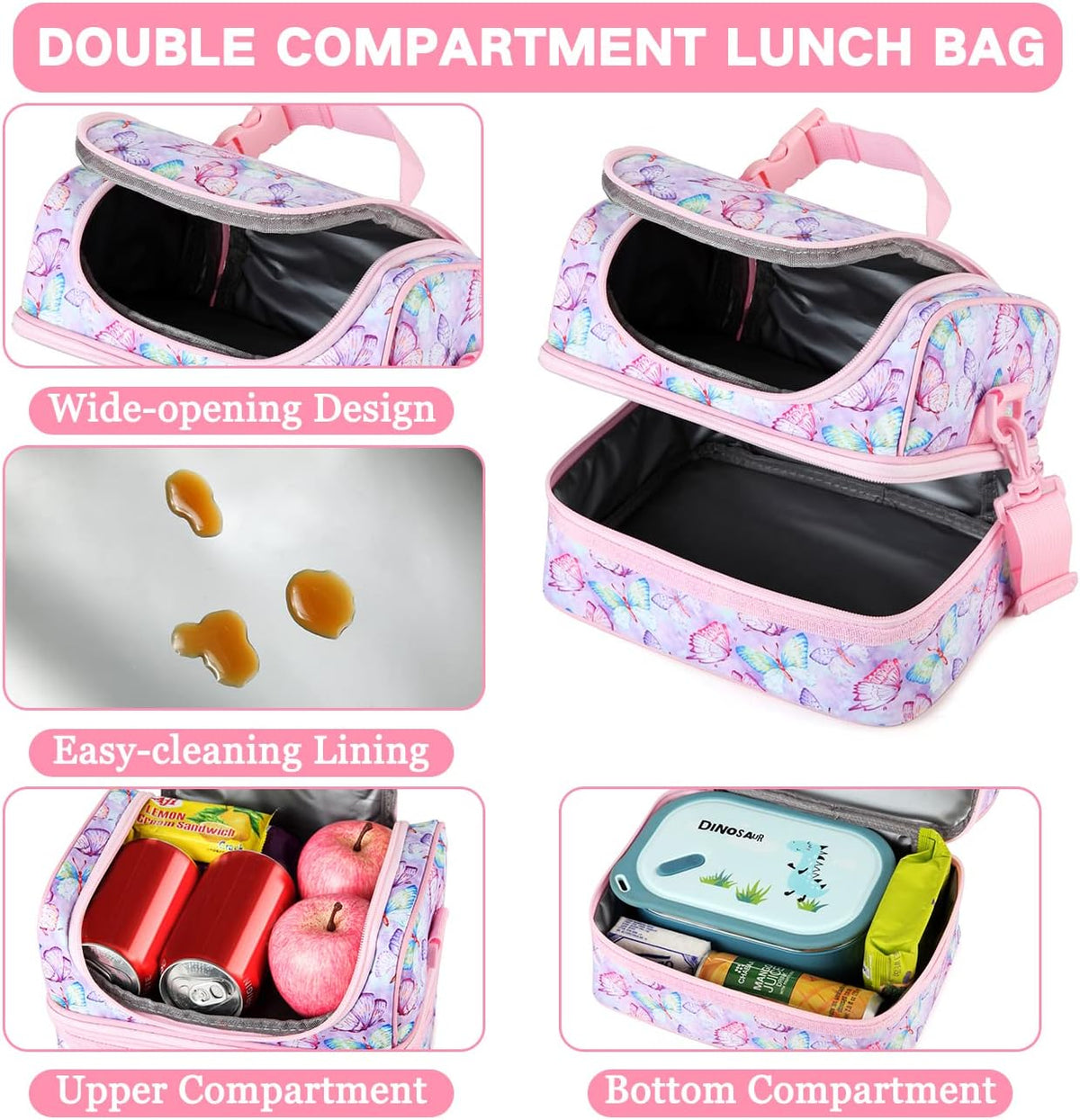 VASCHY Lunch Box Bag Men, Insulated Two Compartments Bento Cooler Bags for Adults/Women/Kids for School,Daycare,Kindergarten,Picnic Black - PuriLite