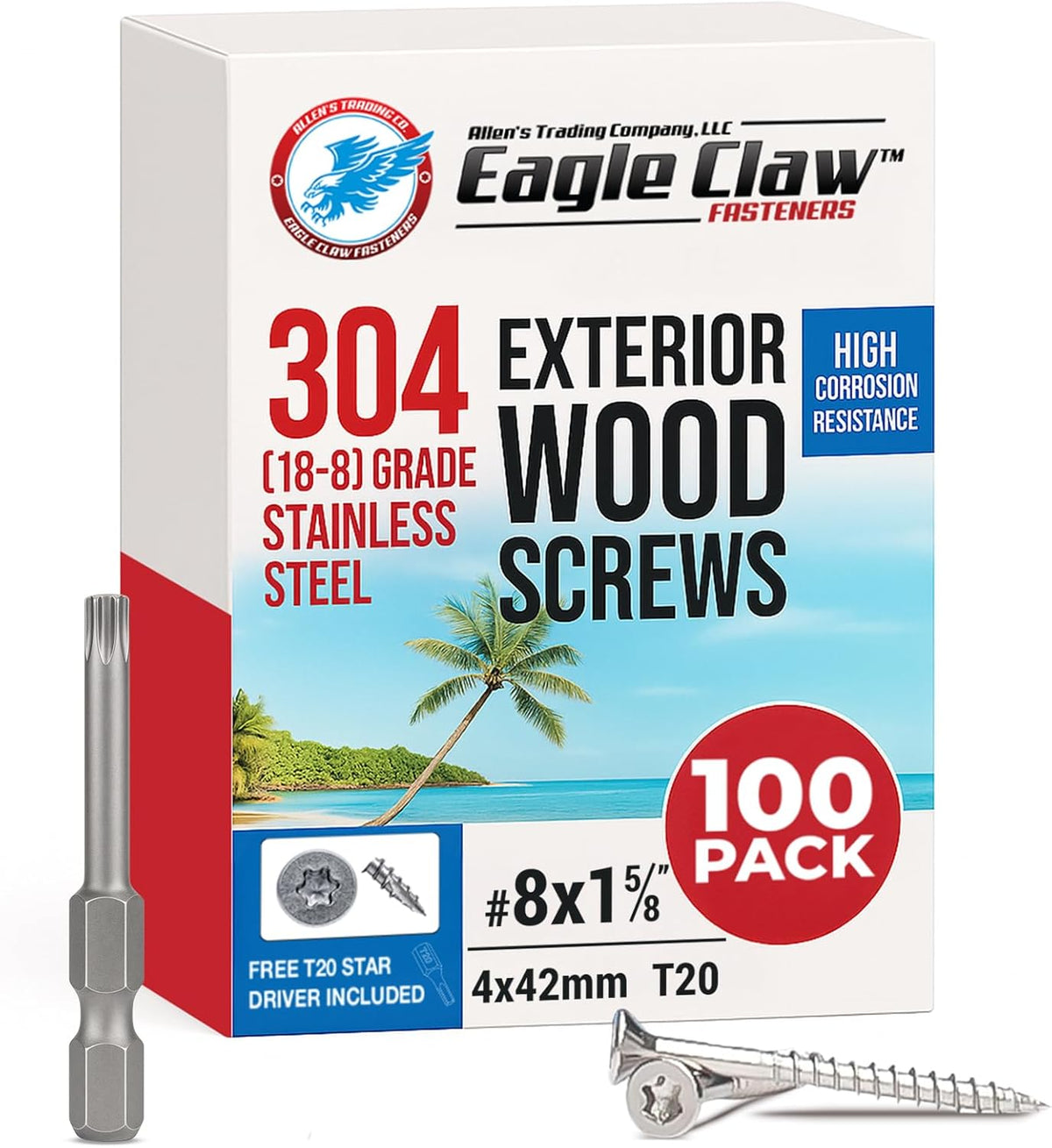 #10 x 3 Inch Stainless Steel Deck Screws 350 Pieces | T25 Star Torx Drive Flat Head | 304 Grade Stainless Steel Wood Screws High Corrosion Resistance by Allen's Trading Co. Eagle Claw Fasteners - PuriLite