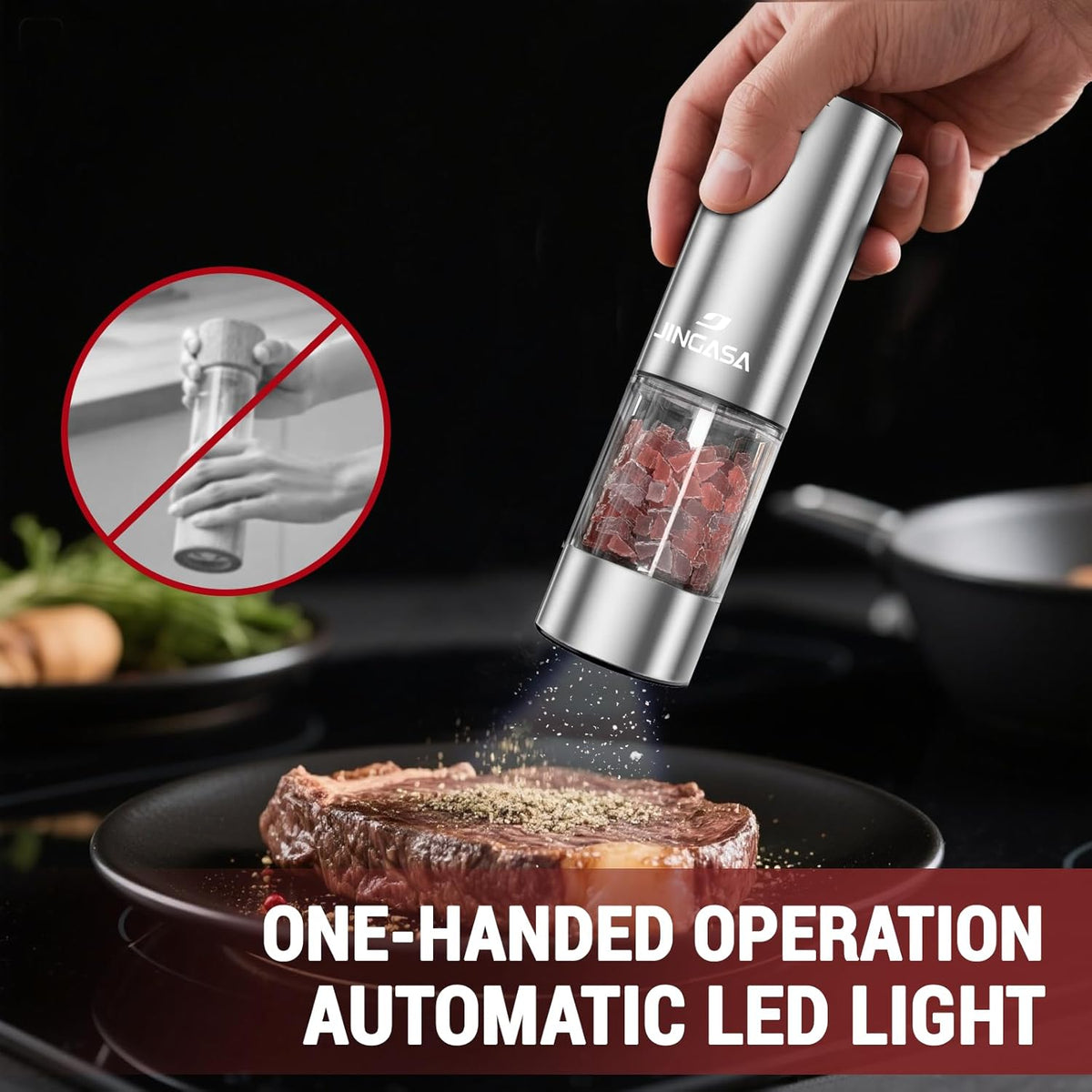 [Upgraded Larger Capacity] Electric Salt and Pepper Grinder Set with USB Charging Base, 95ml Large Capacity, Adjustable Coarseness,Stainless Steel Automatic Pepper Mill (Upgraded Capacity-A) - PuriLite