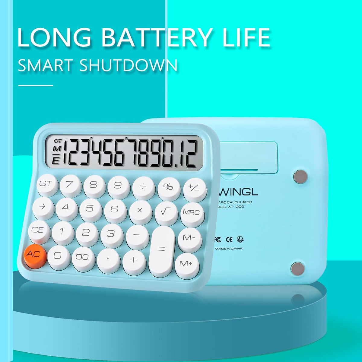 VEWINGL Mechanical Switch Calculator, 12 Digit Large LCD Display and Buttons, Great for Everyday Life and Basic Office Work, with Battery - PuriLite