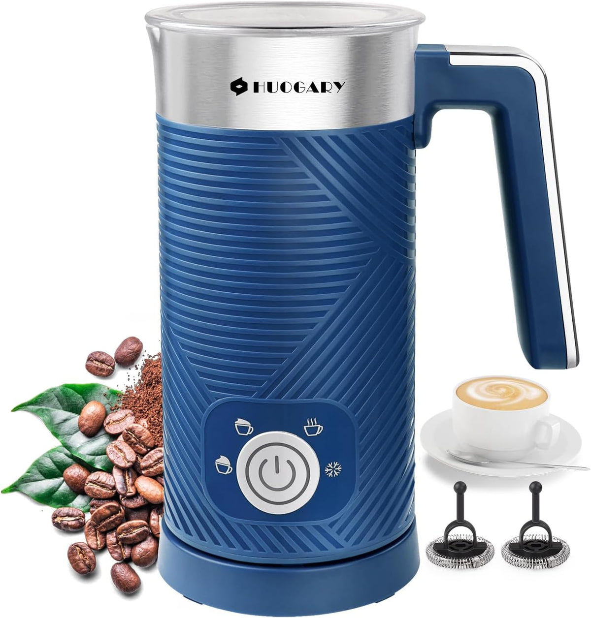 Huogary Milk Frother, Milk Steamer for Milk Foam & Hot Milk(4.5oz/10.5oz), Electric Milk Frother and Warmer for Homemade Coffee, 120V (Black) - PuriLite