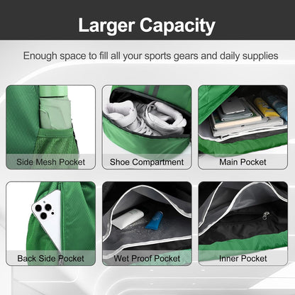 Hoedia Sports Drawstring Backpack - String Swim Gym Bag with Shoes Compartment and Wet Proof Pocket for Women/Men - PuriLite