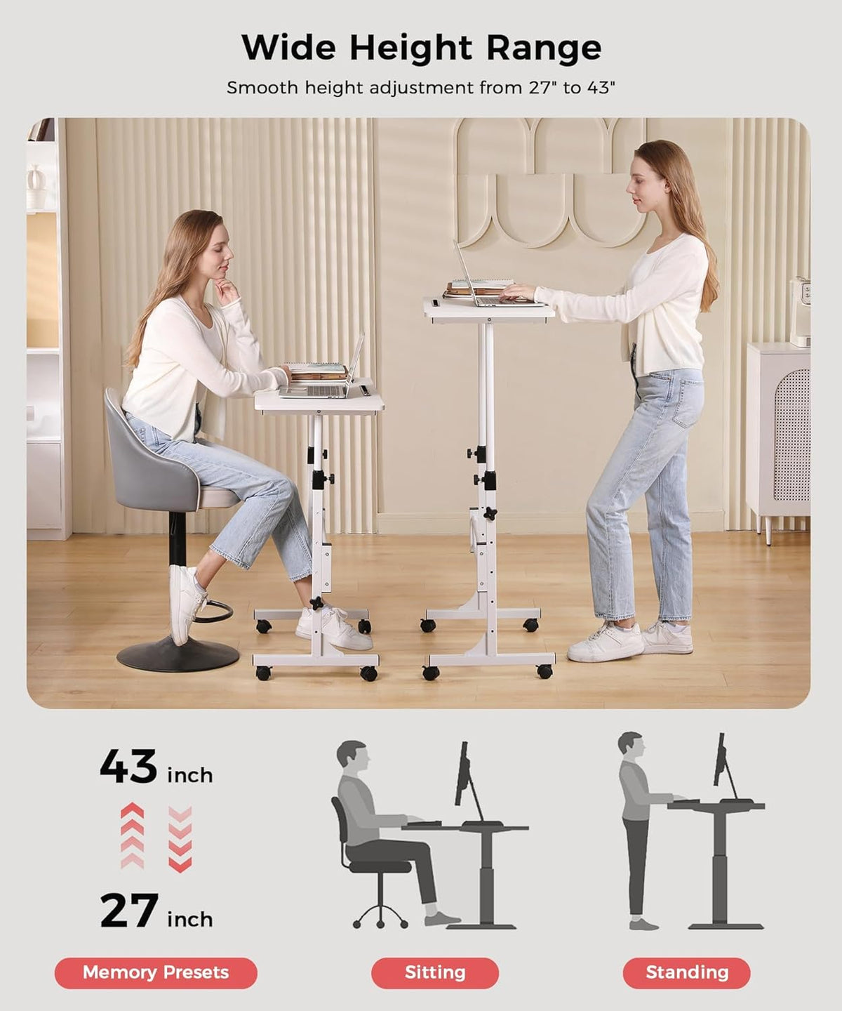 Purilite Select 32-Inch Adjustable Height Mobile Standing Desk - PuriLite
