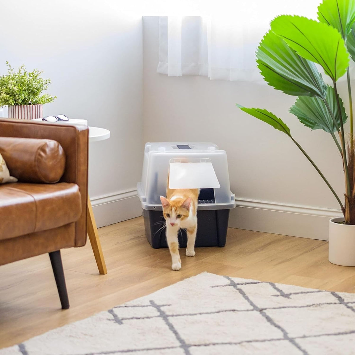 IRIS USA Cat Litter Box, Litter Box Enclosure with Scoop and Front Door Flap, Covered Kitty Litter Box for Privacy, Portable, Easy to Clean, Navy - PuriLite
