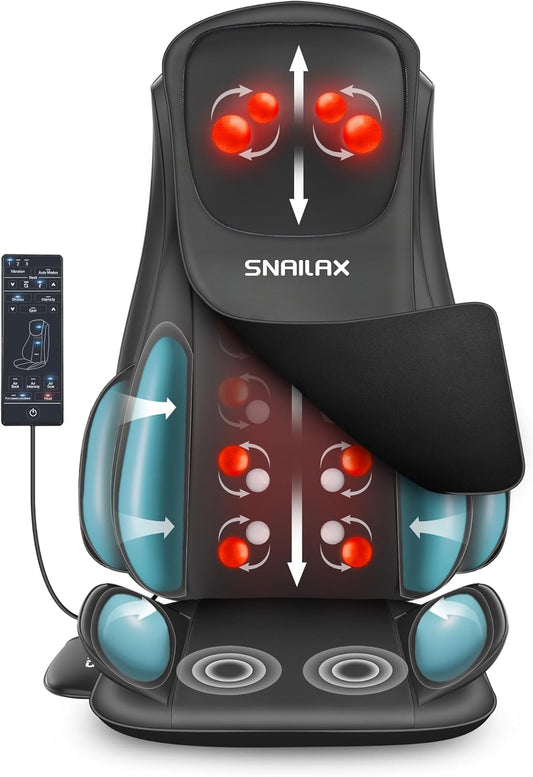 Snailax Shiatsu Neck and Back Massager with Heat Compression, Electric Massage Chair Pad for Neck Back, Massage Chair Full Body for Home Office Use, Gifts for Men, Women - PuriLite