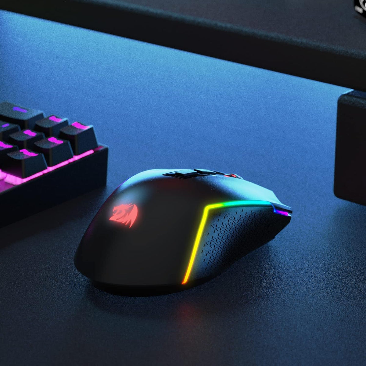 Redragon M693 Wireless Gaming Mouse, 8000 DPI Wired/Wireless Mouse w/ 3-Mode Connection, BT & 2.4G Wireless, 7 Macro Buttons, Durable Power Capacity for PC/Mac/Laptop - PuriLite