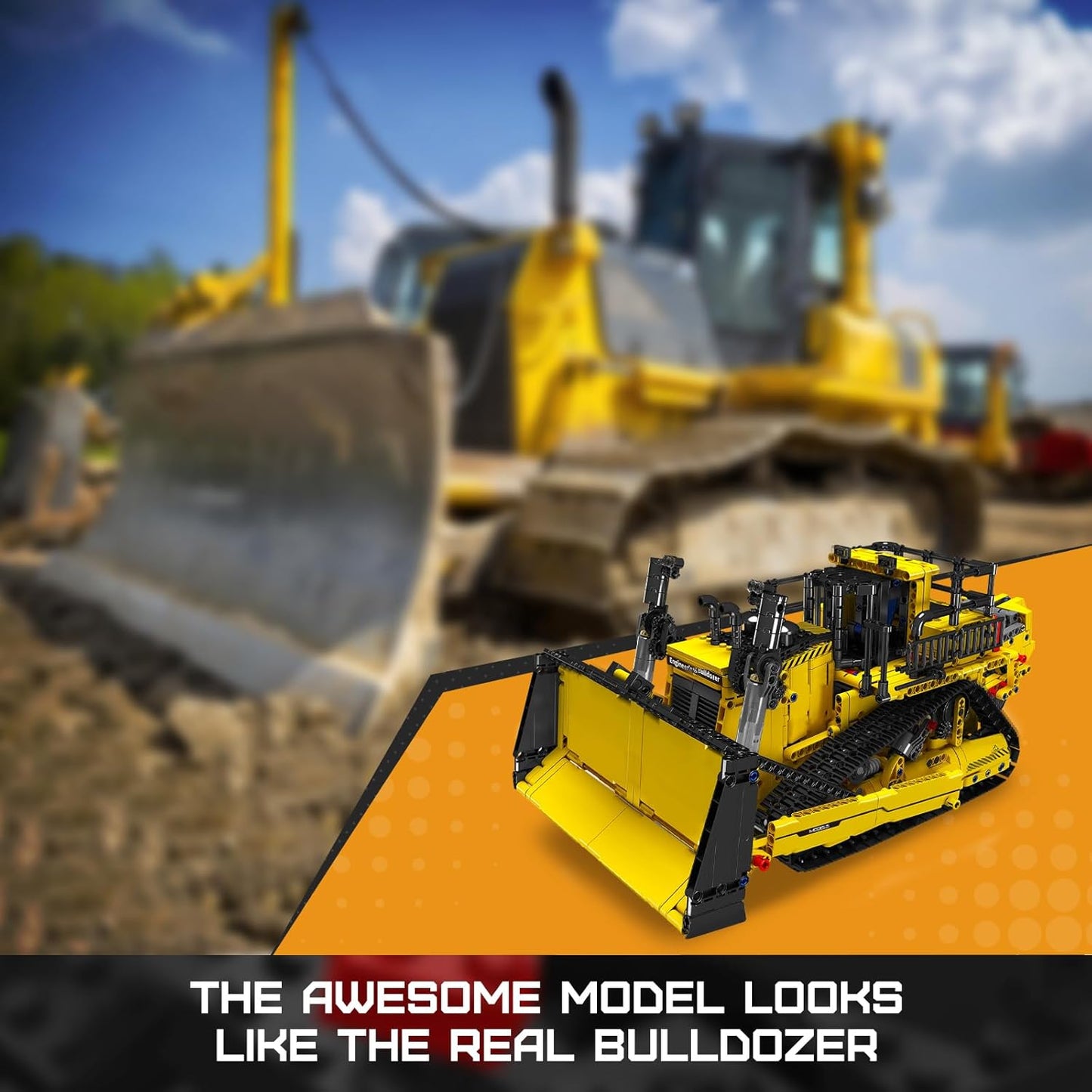 Remote Control Bulldozer Building Blocks Set – 1508-Piece STEM Engineering Construction Vehicle Kit for Adults, Motorized RC Model, Yellow - PuriLite