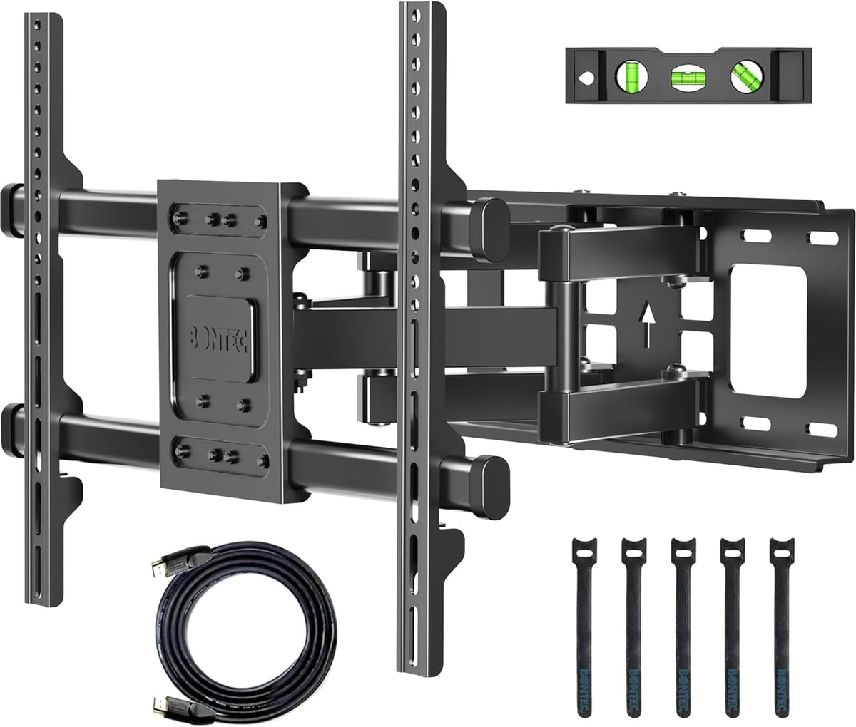 BONTEC Full Motion TV Wall Mount for 37-84 Inch LED LCD OLED Flat Curved TVs, Swivel Tilt Articulating Dual Arm TV Mount Bracket Holds up to 132lbs, Max VESA 600x400mm, Easy Installation - PuriLite