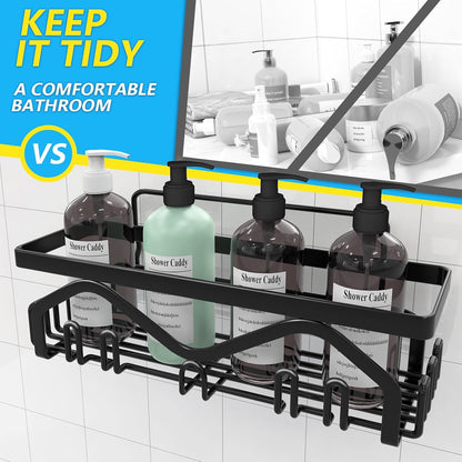 Coraje Adhesive Shower Caddy, 5-Pack Shower Shelves, Large Capacity Load Bearing 40 LBS Shower Organizer, No Drilling Shower Shelf, Rustproof Stainless Steel Bathroom Shower Storage, Black - PuriLite