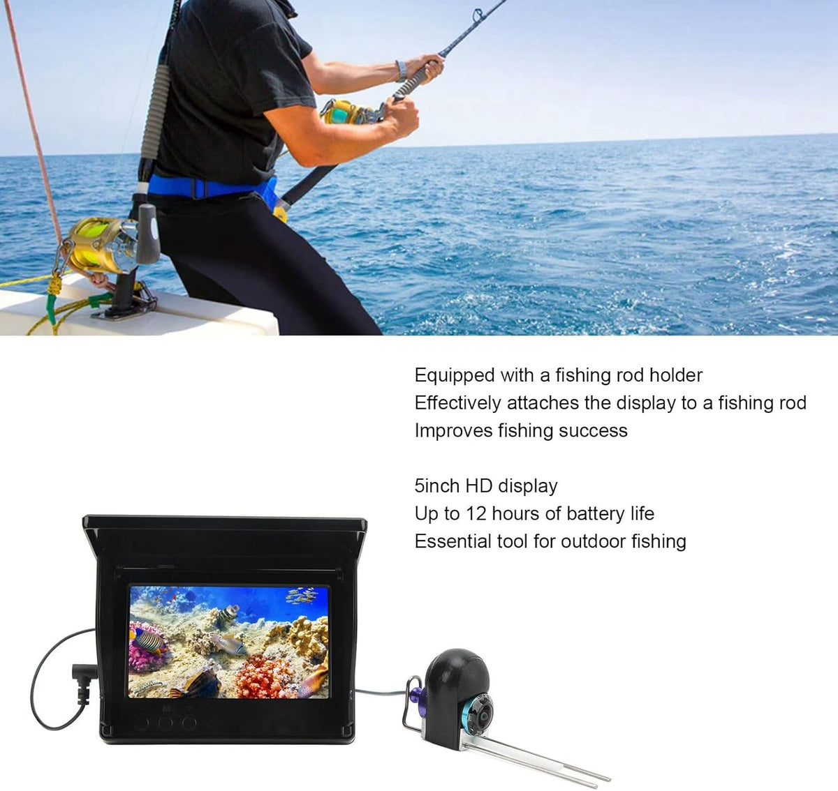 Brilluxa Fishing Camera, Portable Fish Finder, 5 Inch HD Display, 12V 0.34MP, Underwater Fishing Camera, Ice Fishing, Boat & Kayak Fish Finder (30m/98.4ft Cable) - PuriLite