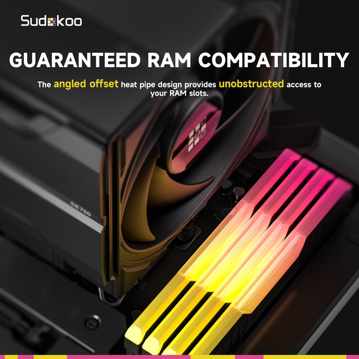 Sudokoo SK700V White AM5 CPU Cooler : 7 Heatpipes CPU Air Cooler with Digital Display for AM5 Exclusive - Single Tower PC Cooling with 120mm FDB PWM Quiet Fan & L-Rail Lock Mount - PuriLite