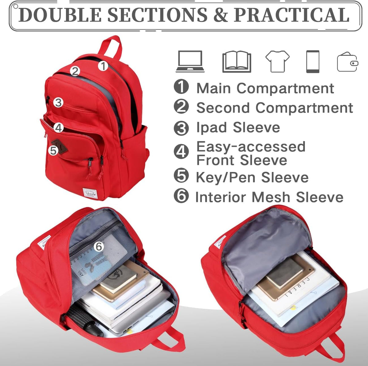 School Backpack for Men Women,Vaschy Lightweight School Bag Bookbag Casual Daypack for High School/College/Teens/Travel/Work - PuriLite