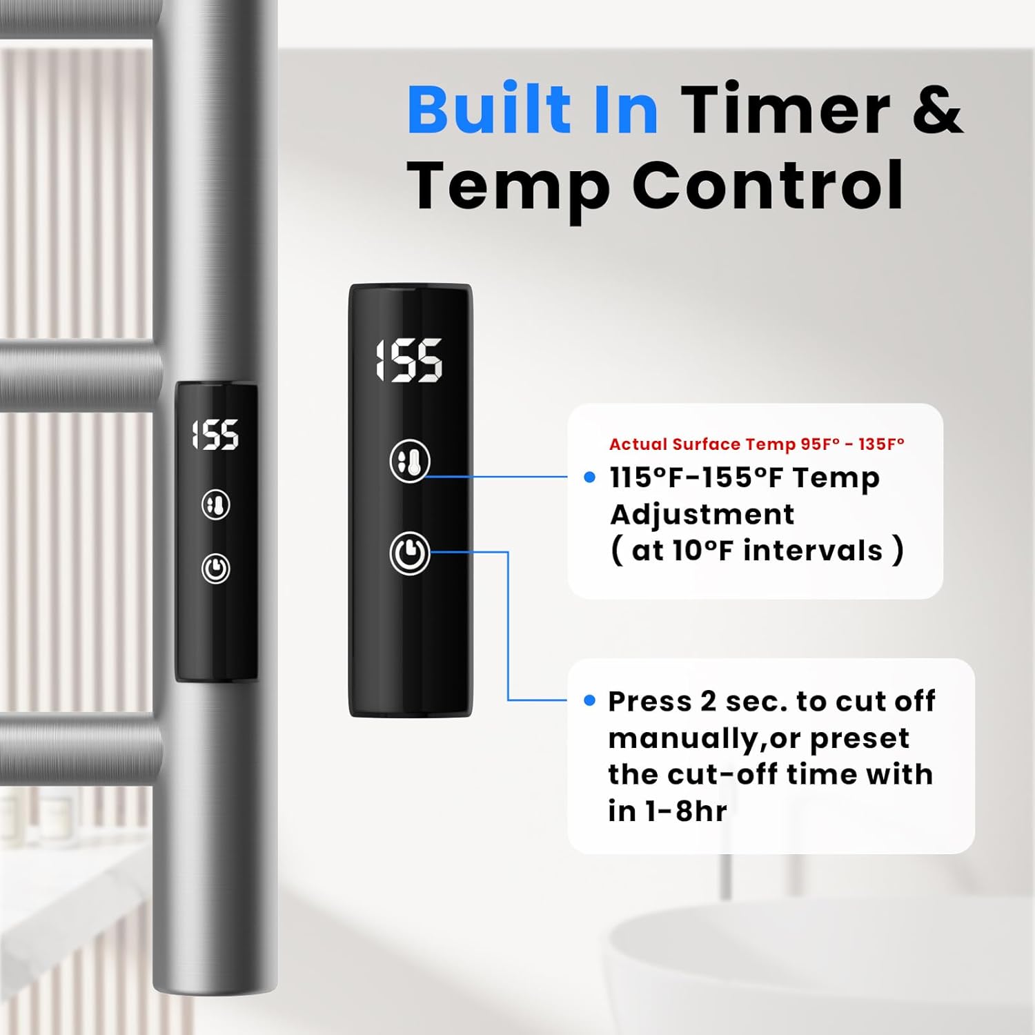 POPFLY Heated Towel Rack, Wall Mounted Electric Hot Towel Warmer, 4-Bar 304 Stainless Steel Small Heated Towel Warmer Rack for Bathroom with Timer and Temperature Control, Brushed - PuriLite